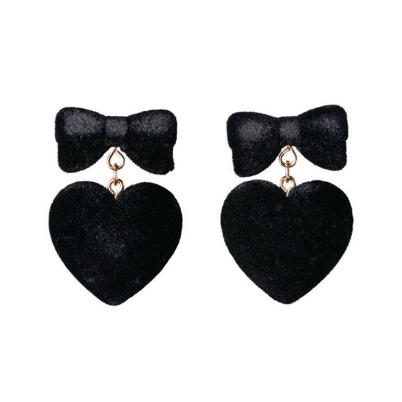 Serra Ladies Valentine’s Earrings - Black Bow Heart - Picture 1 of 3